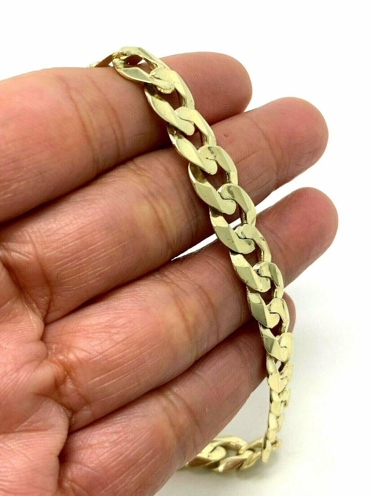 14k Yellow Gold Solid Flat Cuban Curb Link Chain Bracelet 7" 9mm 14.8 grams - Jewelry Store by Erik Rayo