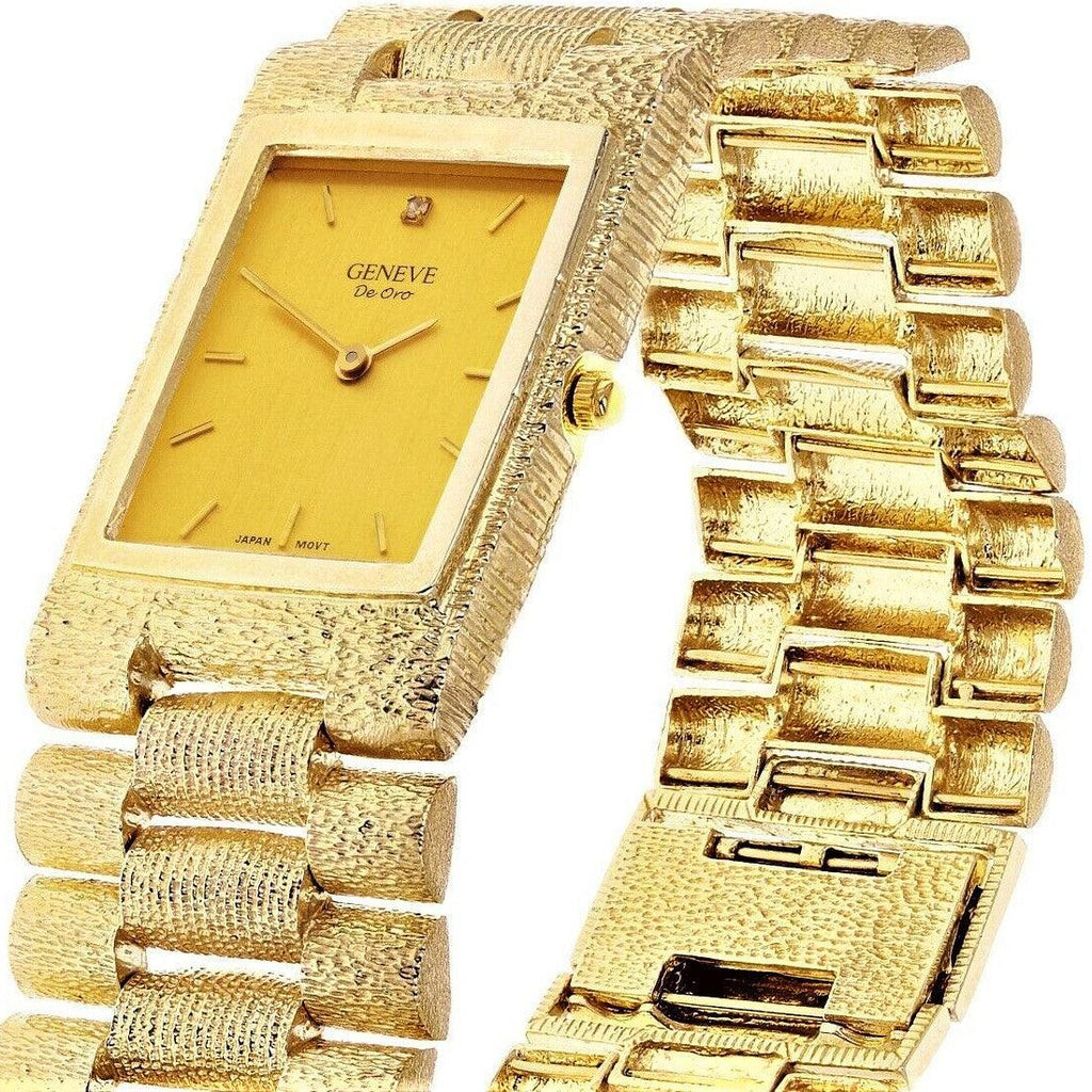 14k Yellow Gold Solid Watch Band Geneve w/ Diamond 7.5-8 - Jewelry Store by Erik Rayo