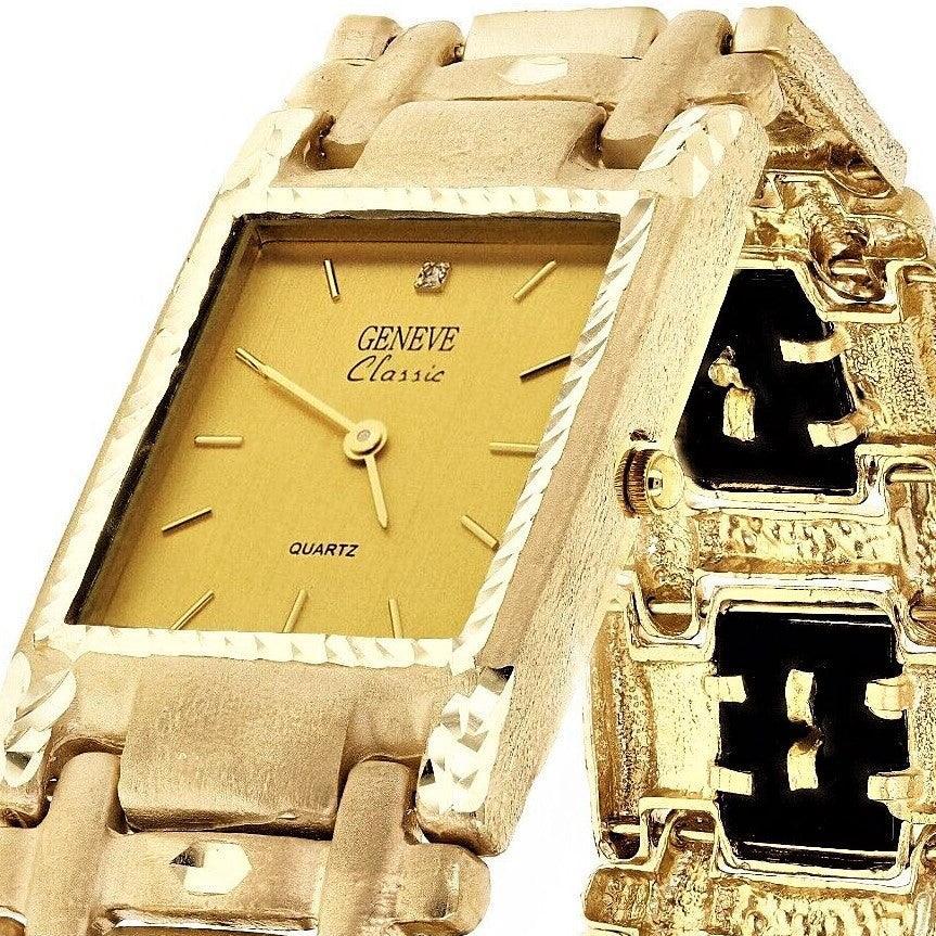 14k Yellow Gold Watch Band Eagle Black Onyx Geneve Diamond Watch 7.5 73.4 grams - Jewelry Store by Erik Rayo