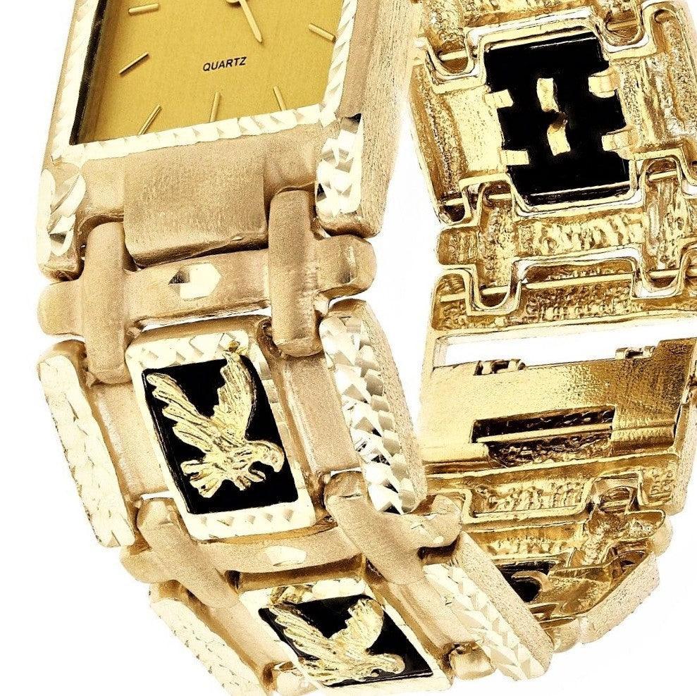14k Yellow Gold Watch Band Eagle Black Onyx Geneve Diamond Watch 7.5 73.4 grams - Jewelry Store by Erik Rayo