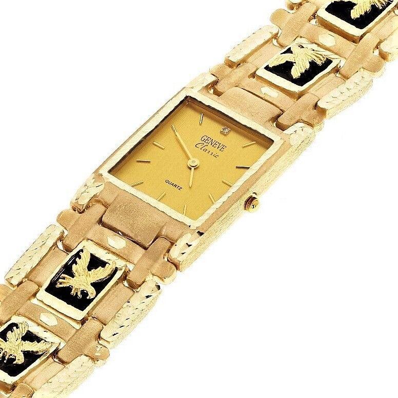 14k Yellow Gold Watch Band Eagle Black Onyx Geneve Diamond Watch 7.5 73.4 grams - Jewelry Store by Erik Rayo