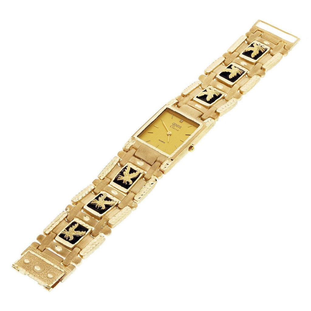 14k Yellow Gold Watch Band Eagle Black Onyx Geneve Diamond Watch 7.5 73.4 grams - Jewelry Store by Erik Rayo