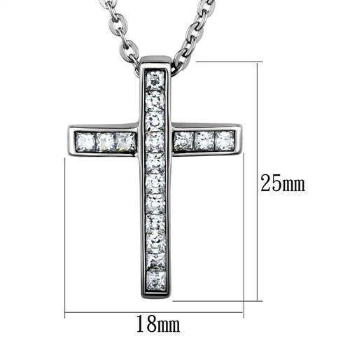 17 Stones Cross Necklace for Men and Women High polished (no plating) Stainless Steel Chain Pendant with AAA Grade CZ in Clear - Jewelry Store by Erik Rayo