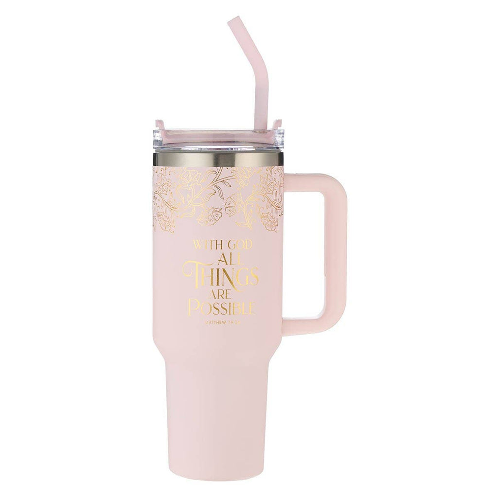 Tumbler w/straw SS Pink With God Matt. 19:26