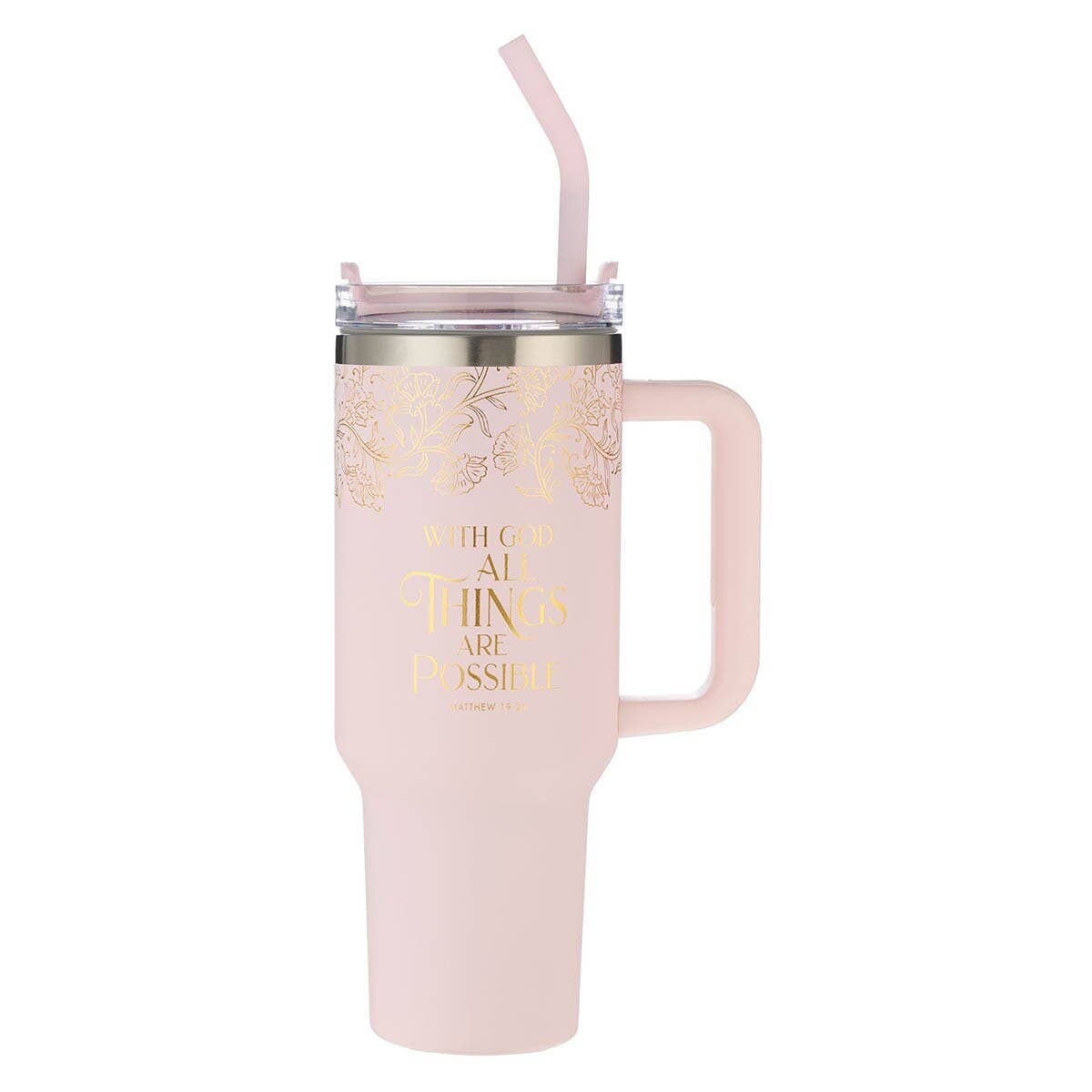 Tumbler w/straw SS Pink With God Matt. 19:26