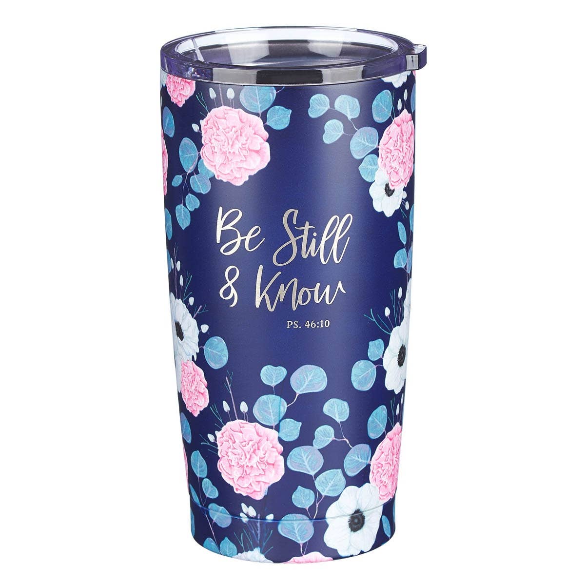 Mug SS Travel Navy Floral Be Still Ps. 46:10