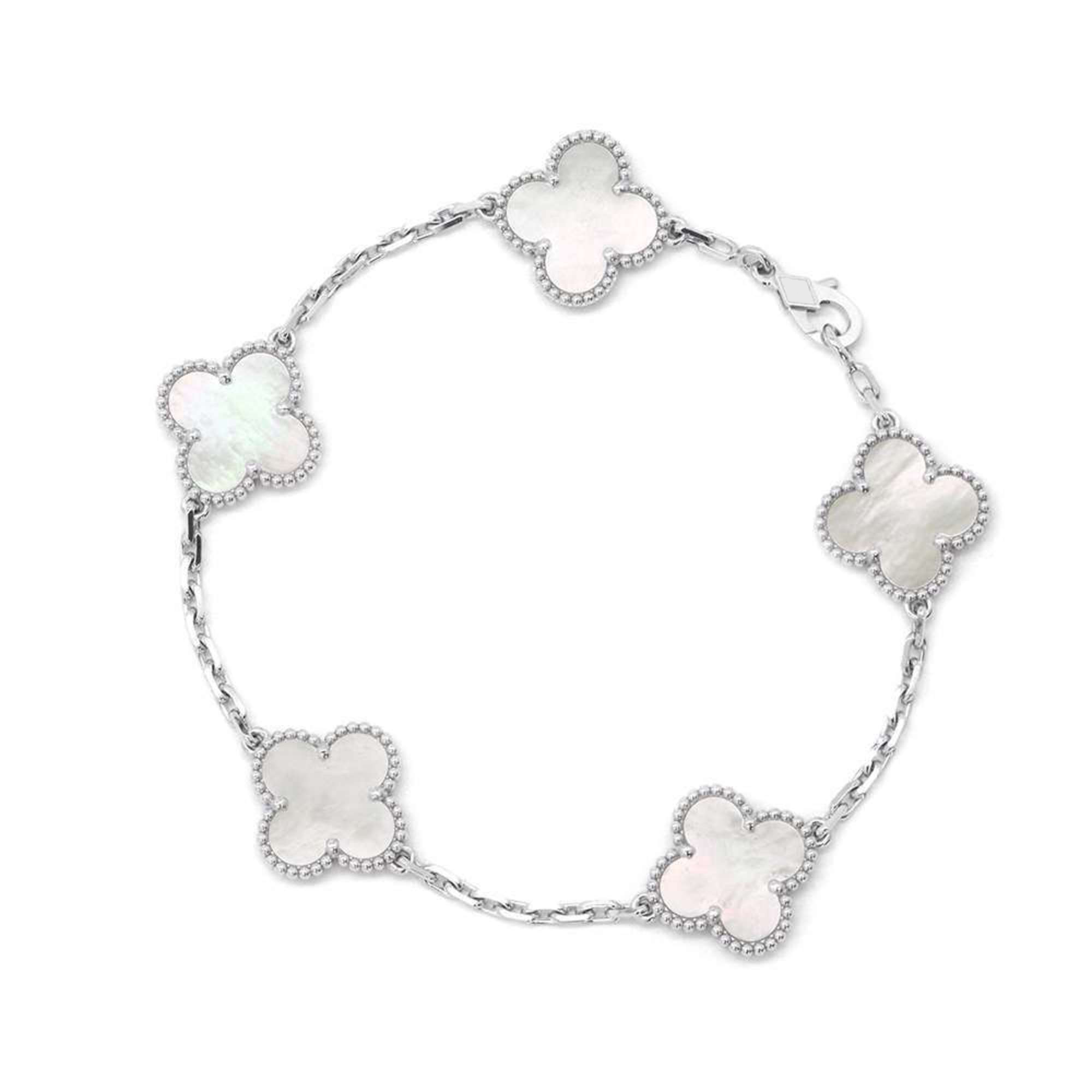 925 Sterling Silver Clover Bracelet – White Mother of Pearl Adjustable Jewelry for Men and Women