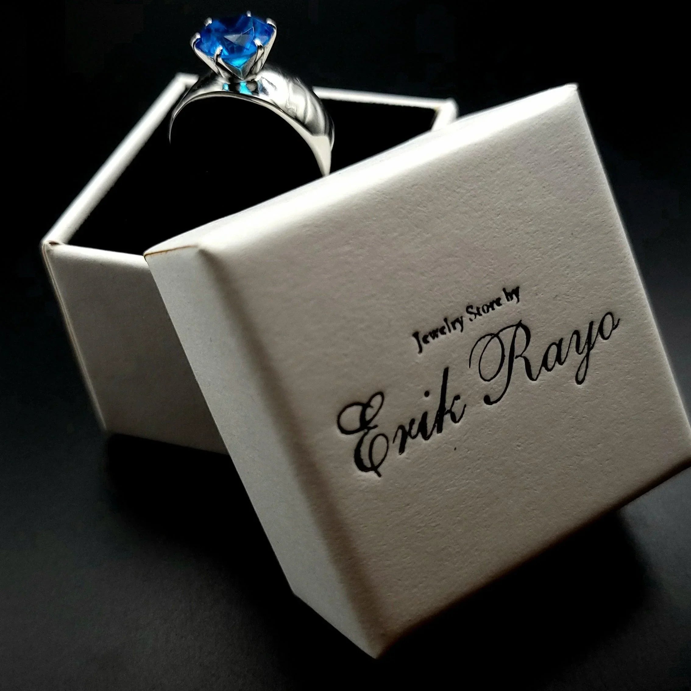 Aquamarine Blue Silver Womens Ring Solitaire 316L Stainless Steel Zircoin Anillo Azul y Plata Para Mujer Solitario Acero Inoxidable - Jewelry Store by Erik Rayo