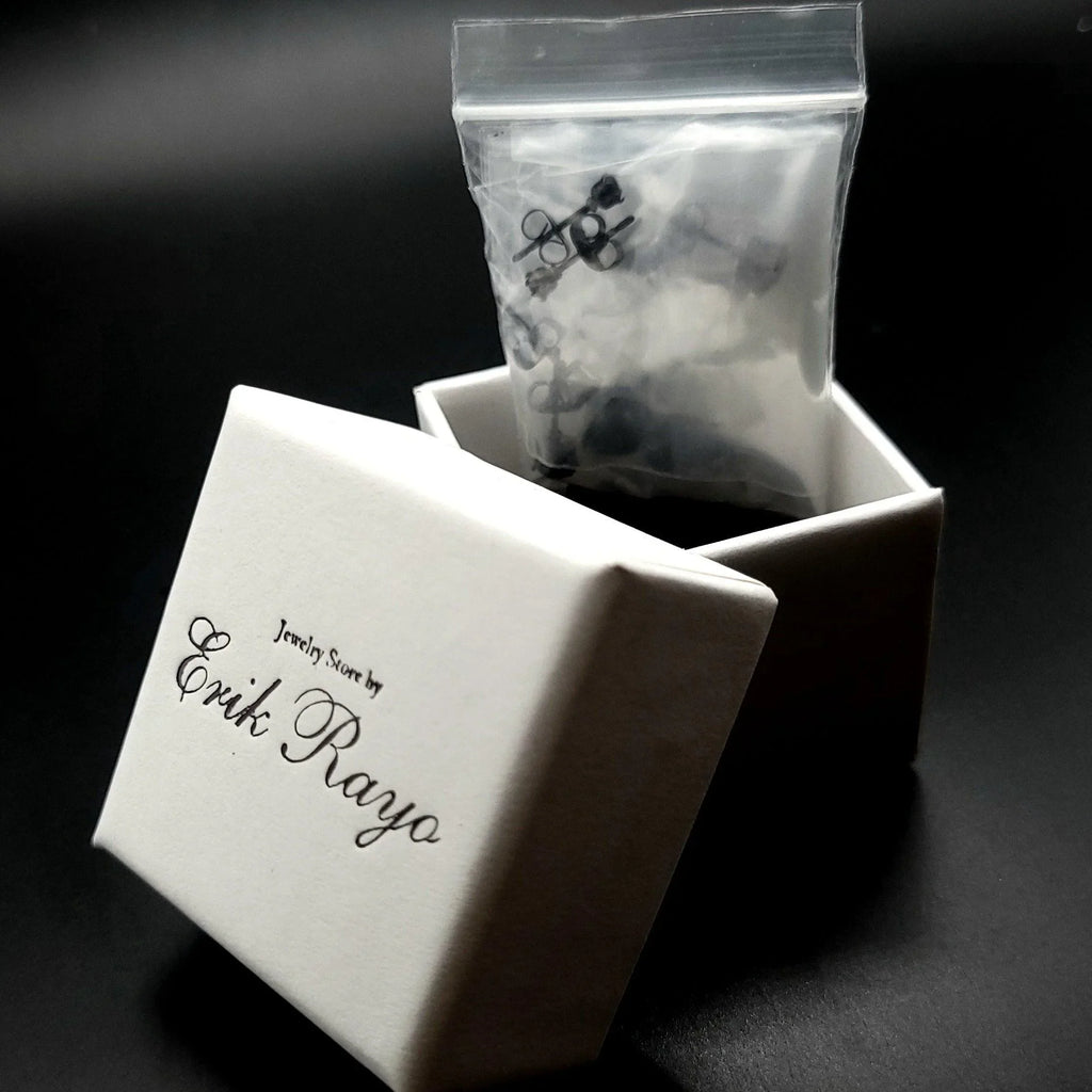 Black Stud Earrings 8 Pair Stainless Steel Square Princess Cut Cubic Zirconia for Men Women - Jewelry Store by Erik Rayo