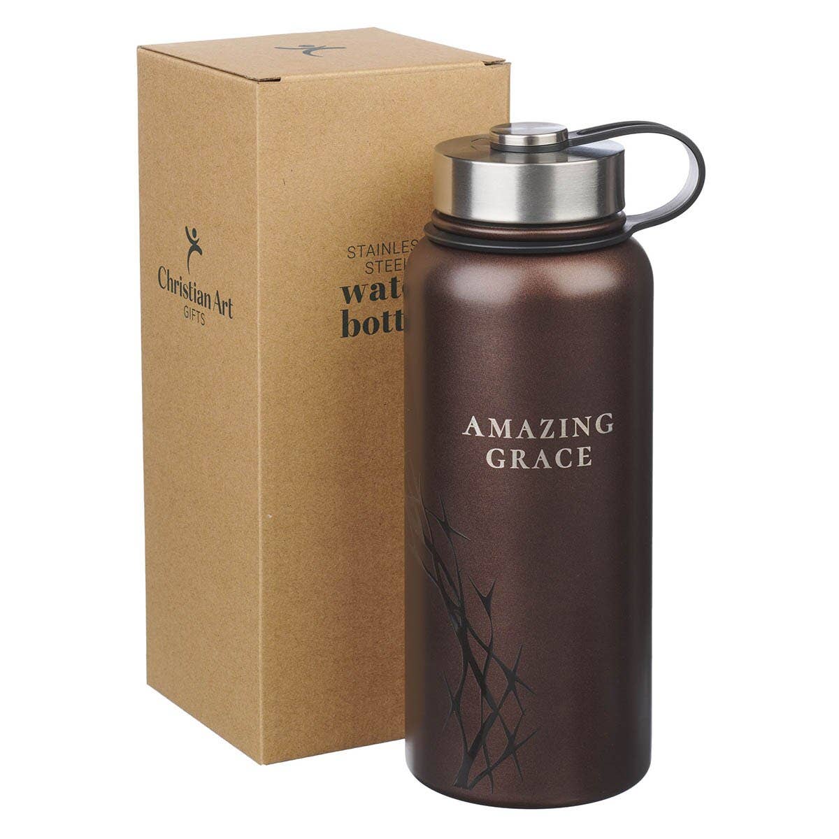 Water Bottle SS Brown Crown of Thorns/Amazing Grace Isa 53:5