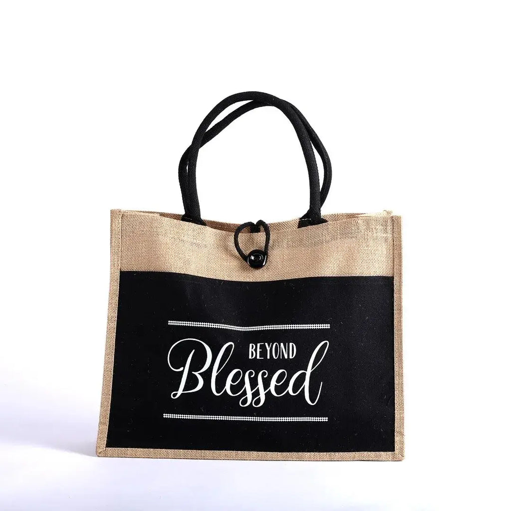 Jute Tote Bag - Blessed - 17x13.5x6