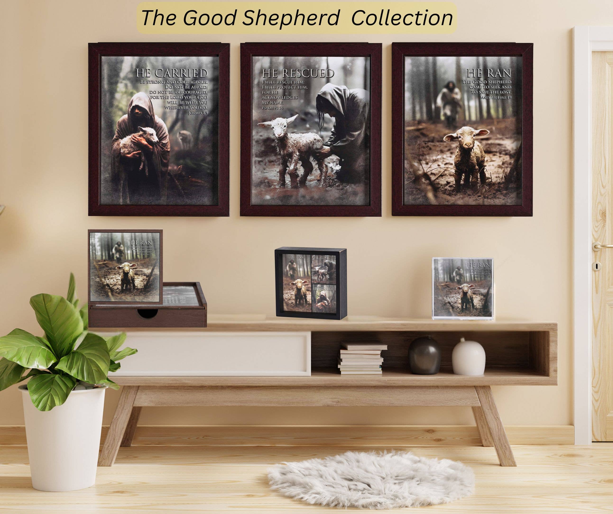 Framed Art Lamb 8x10 He Ran Matt18:12-14