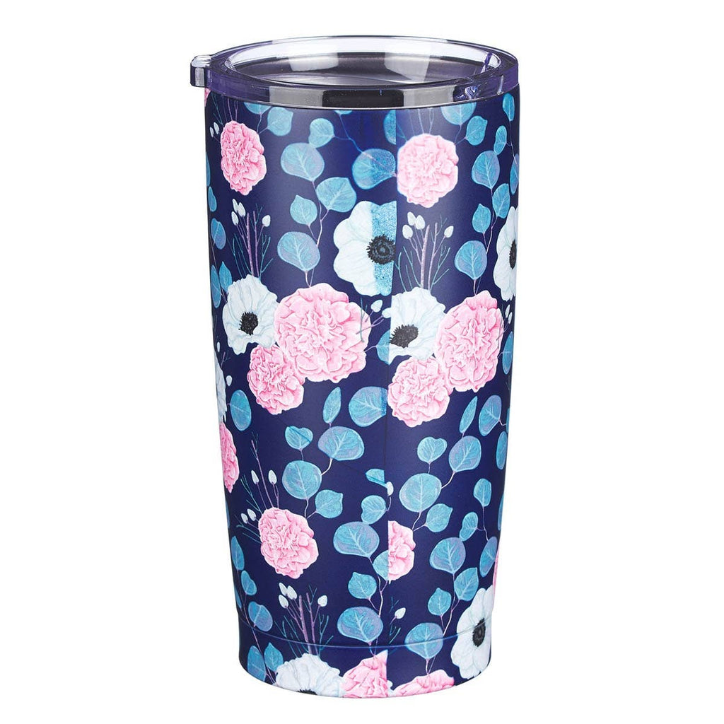 Mug SS Travel Navy Floral Be Still Ps. 46:10