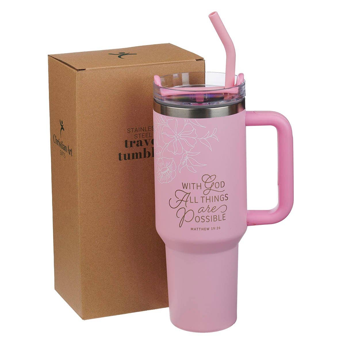 Tumbler SS Pink With God All Things Matt. 19:26