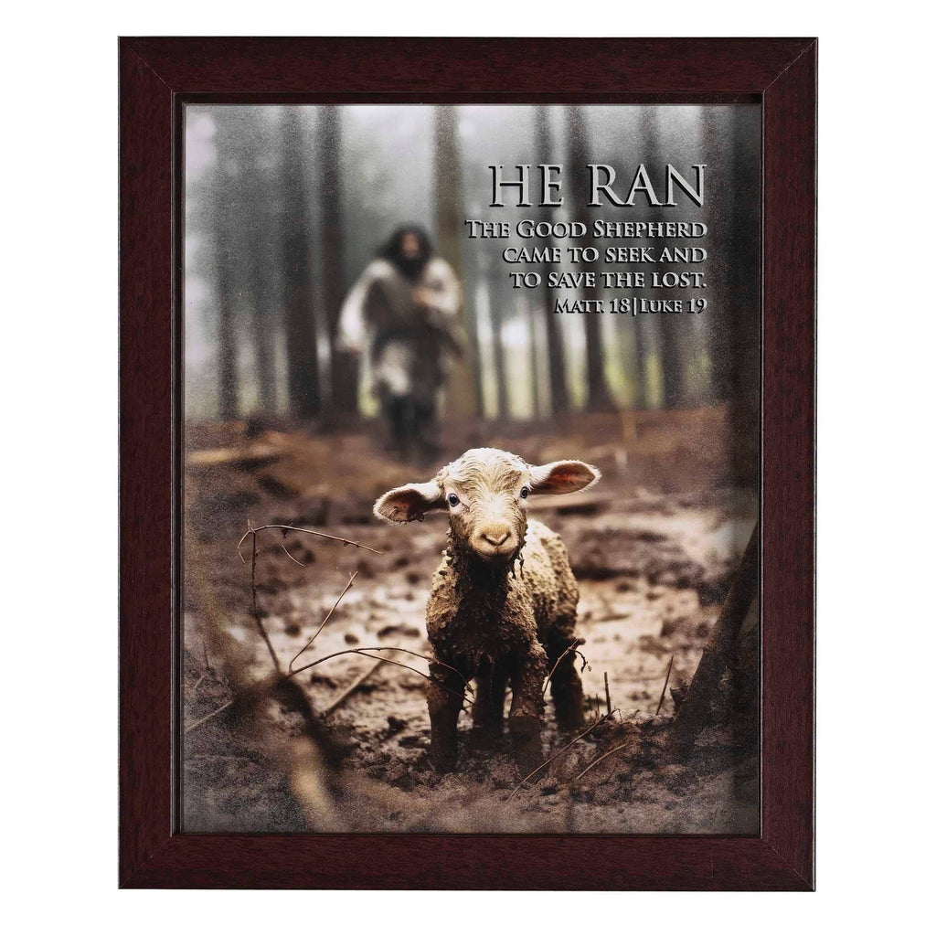 Framed Art Lamb 8x10 He Ran Matt18:12-14