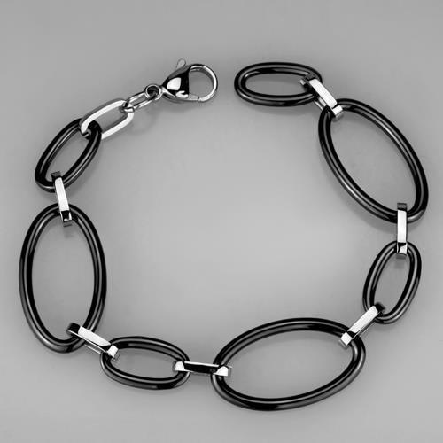 3W1003 - High polished (no plating) Stainless Steel Bracelet with Ceramic in Jet - Jewelry Store by Erik Rayo