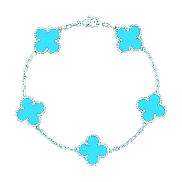 925 Silver Light Blue Clover Bracelets for Men and Women 6" 7" and 8" Inches Adjustable - Jewelry Store by Erik Rayo