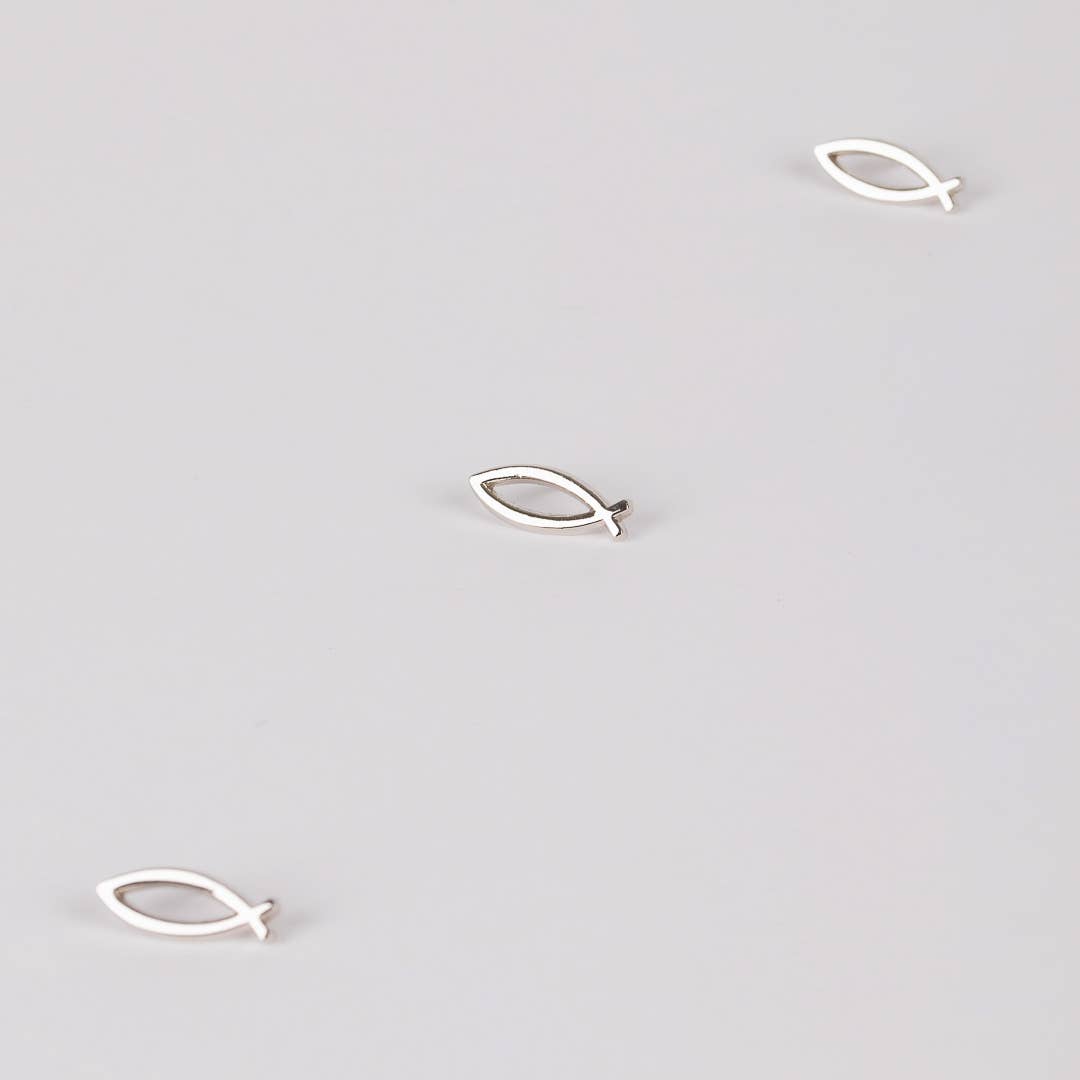 Lapel Pin Open Fish Silver Pk6