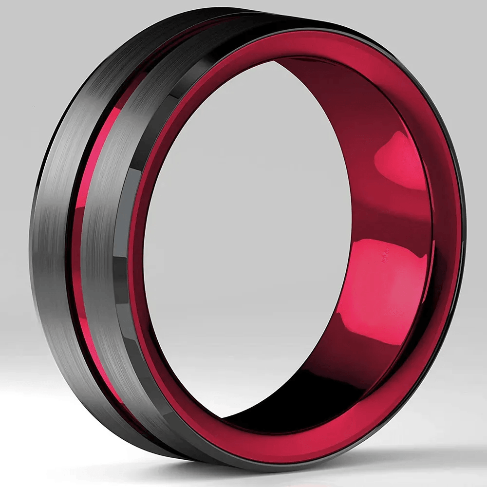 Men's Tungsten Carbide Wedding Band - Black and Red Line Ring for Men - Wedding Rings for Women and Men - Jewelry Store by Erik Rayo