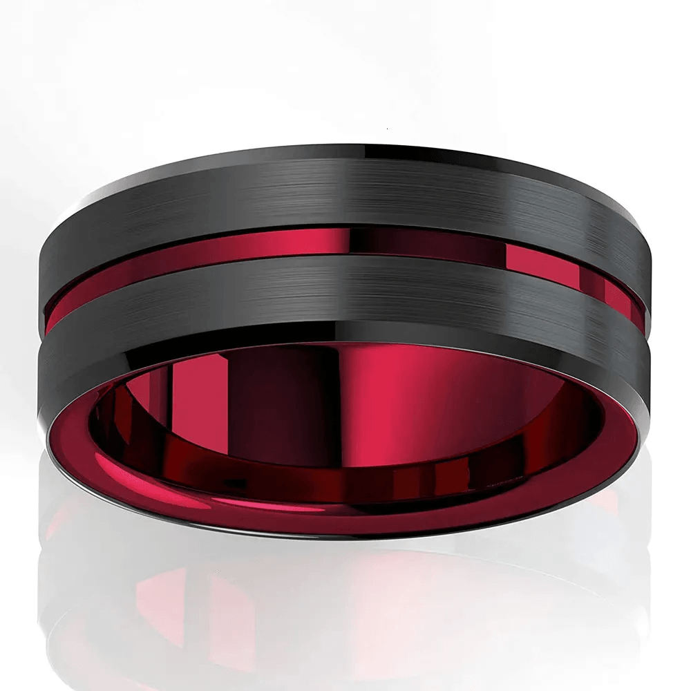 Men's Tungsten Carbide Wedding Band - Black and Red Line Ring for Men - Wedding Rings for Women and Men - Jewelry Store by Erik Rayo