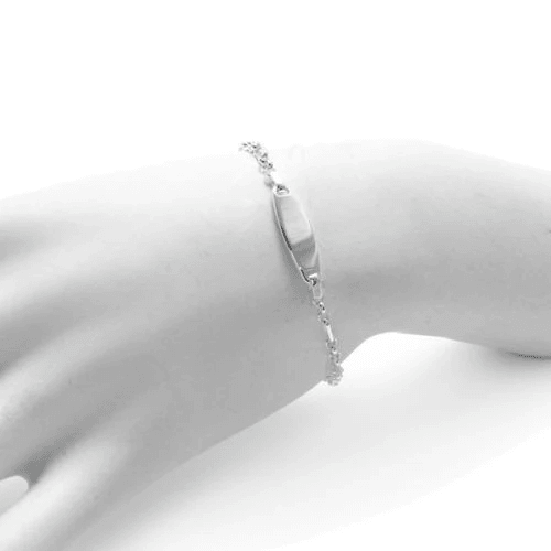 Kids 925 Sterling Silver ID Bracelet €“ Glossy Finish Engravable Plate | 6-Inch Length - Jewelry Store by Erik Rayo