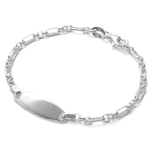 Kids 925 Sterling Silver ID Bracelet ‚¬€œ Glossy Finish Engravable Plate | 6-Inch Length - Jewelry Store by Erik Rayo