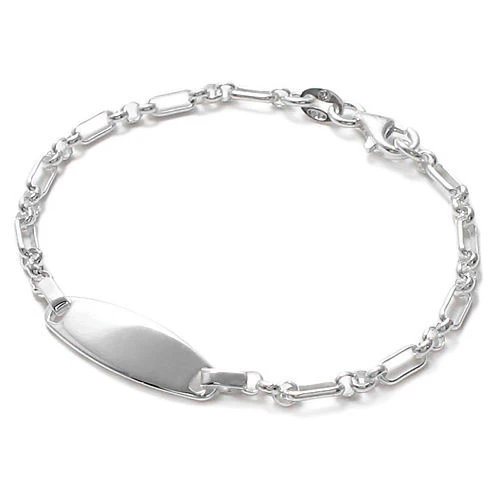 Kids 925 Sterling Silver ID Bracelet – Glossy Finish Engravable Plate | 6-Inch Length