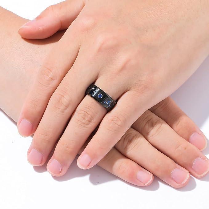 Tungsten Rings for Men Wedding Bands for Him Womens Wedding Bands for Her 8mm Blue Carbon Fiber Blue Diamond - Jewelry Store by Erik Rayo