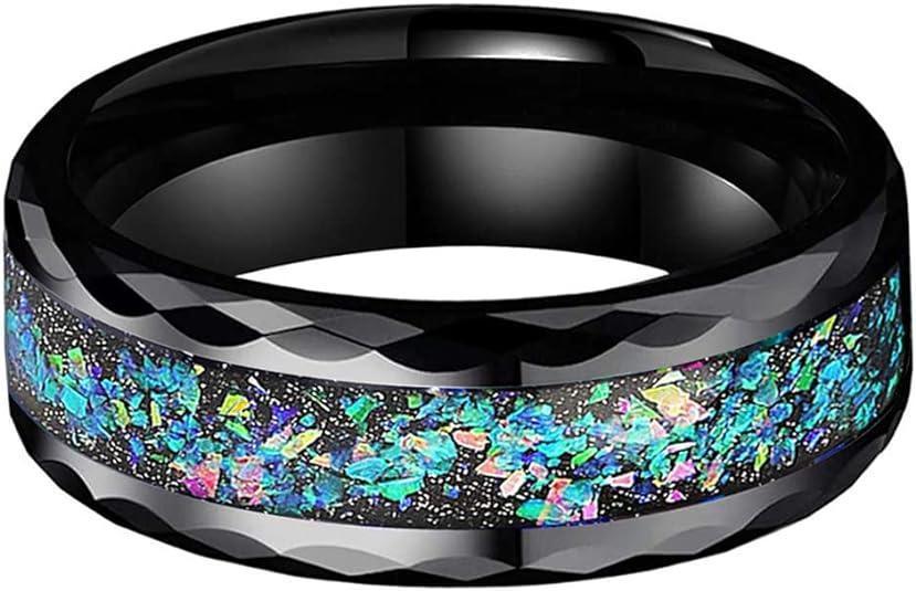 Men's Wedding Band Ring - Black Opal Stripe Celestial Galaxy Multi-Faceted Edge - Wedding Rings for Men and Women - Jewelry Store by Erik Rayo