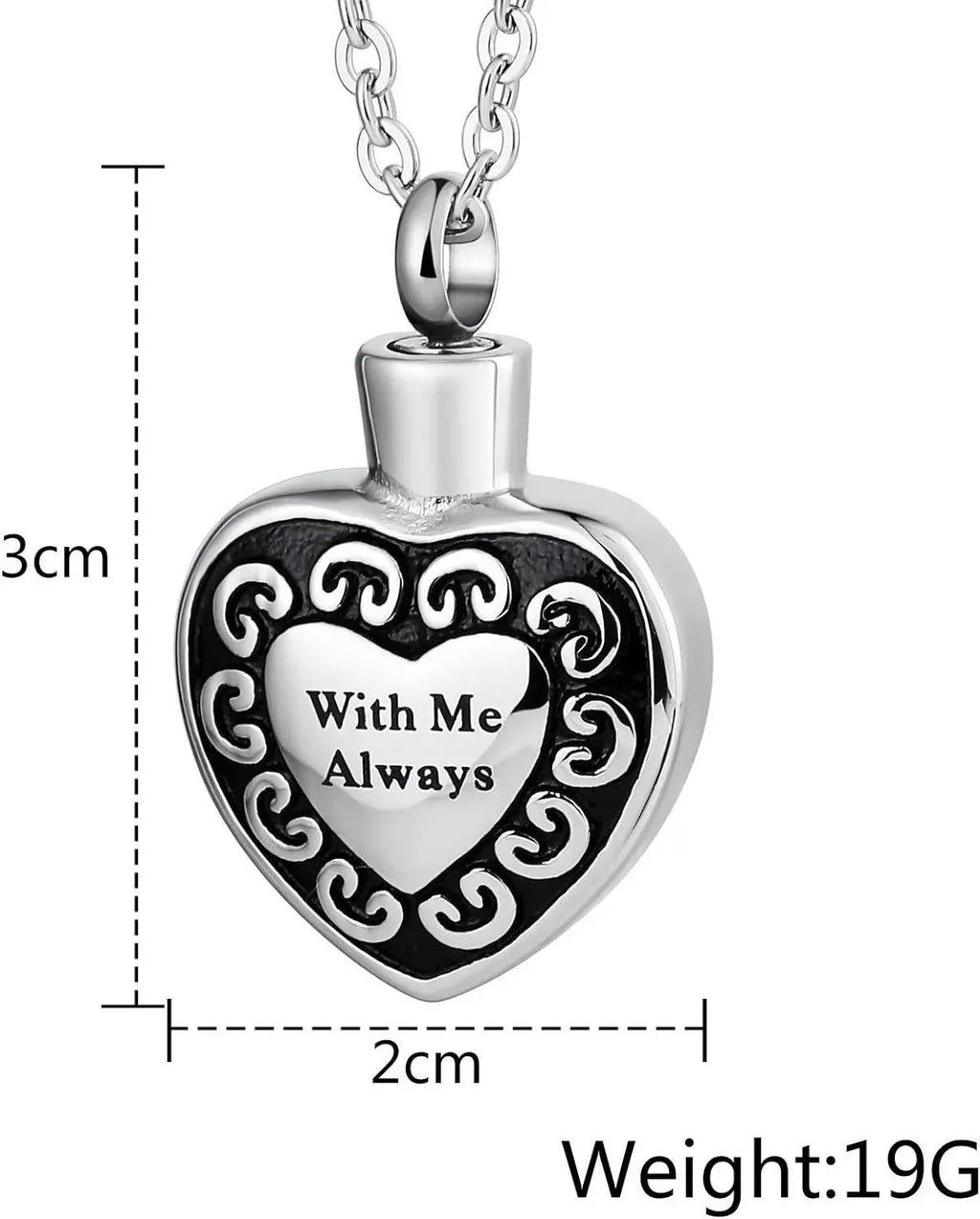 Cremation Urn Necklace Heart Ash Holder Keepsake Memorial With Me Always - Jewelry Store by Erik Rayo