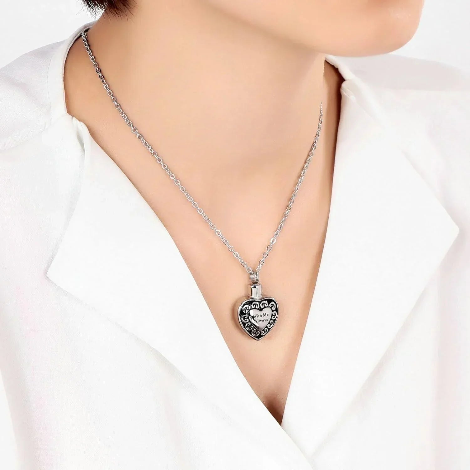 Cremation Urn Necklace Heart Ash Holder Keepsake Memorial With Me Always - Jewelry Store by Erik Rayo