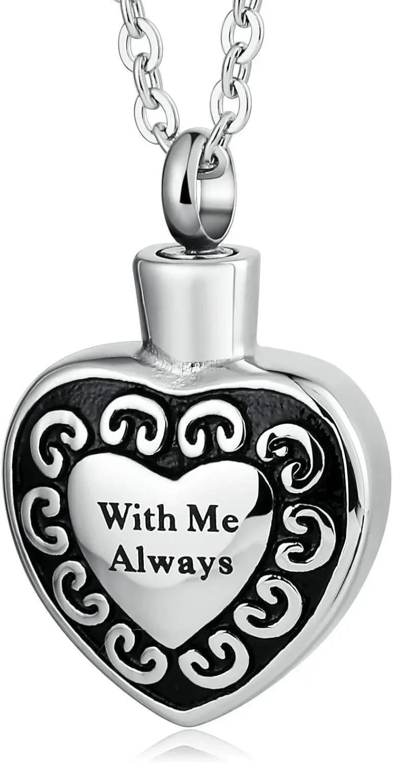 Cremation Urn Necklace Heart Ash Holder Keepsake Memorial With Me Always - Jewelry Store by Erik Rayo