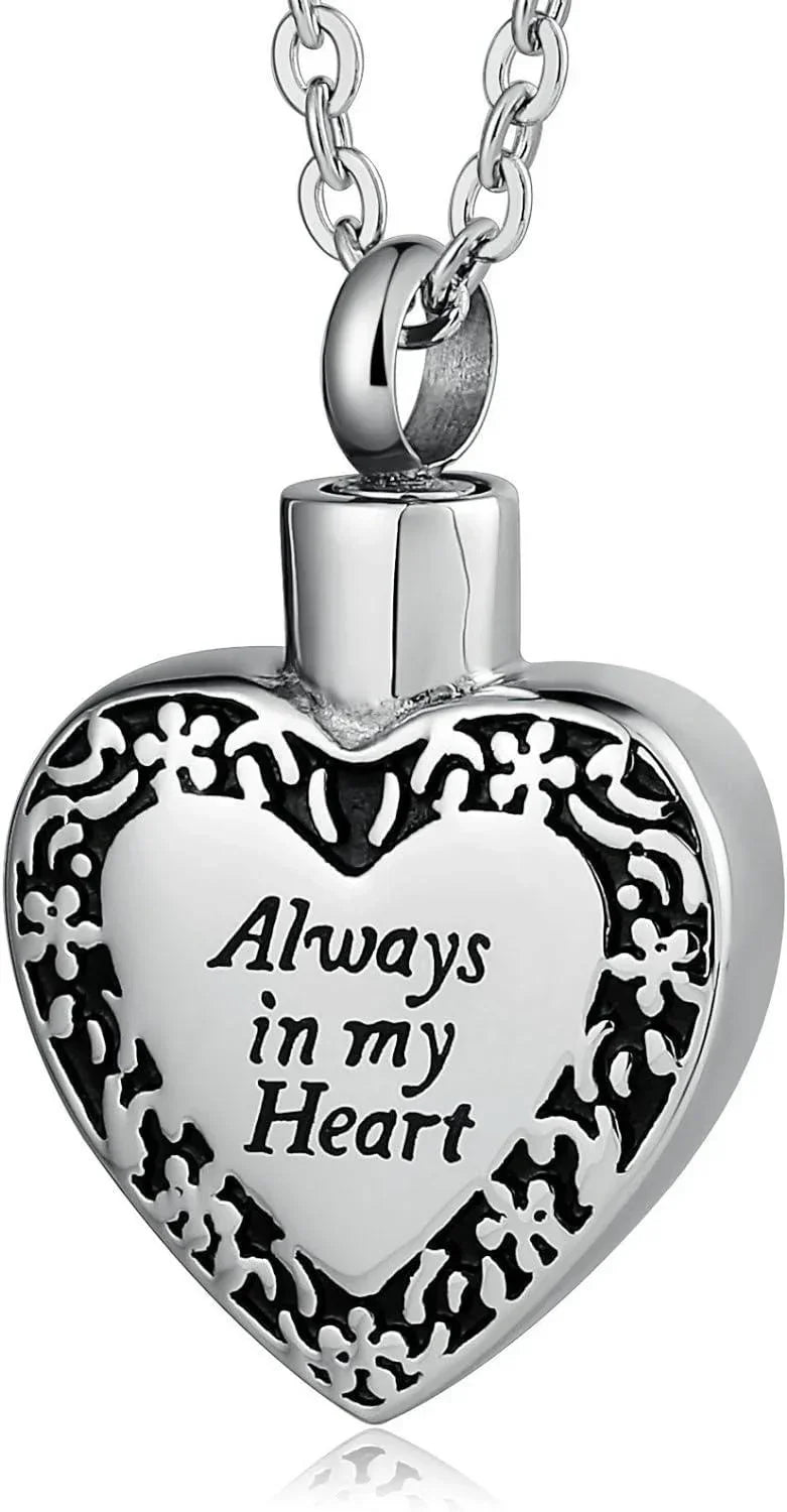 Cremation Urn Necklace Heart Ash Holder Keepsake Memorial Always With Me - Jewelry Store by Erik Rayo