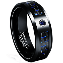 Load image into Gallery viewer, Men&#39;s Wedding Band Ring with Blue Carbon Fiber and Blue Diamond for Men and Women
