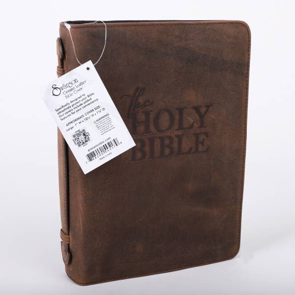 Leather Bible Cover Holy Bible, Brown, Size Large
