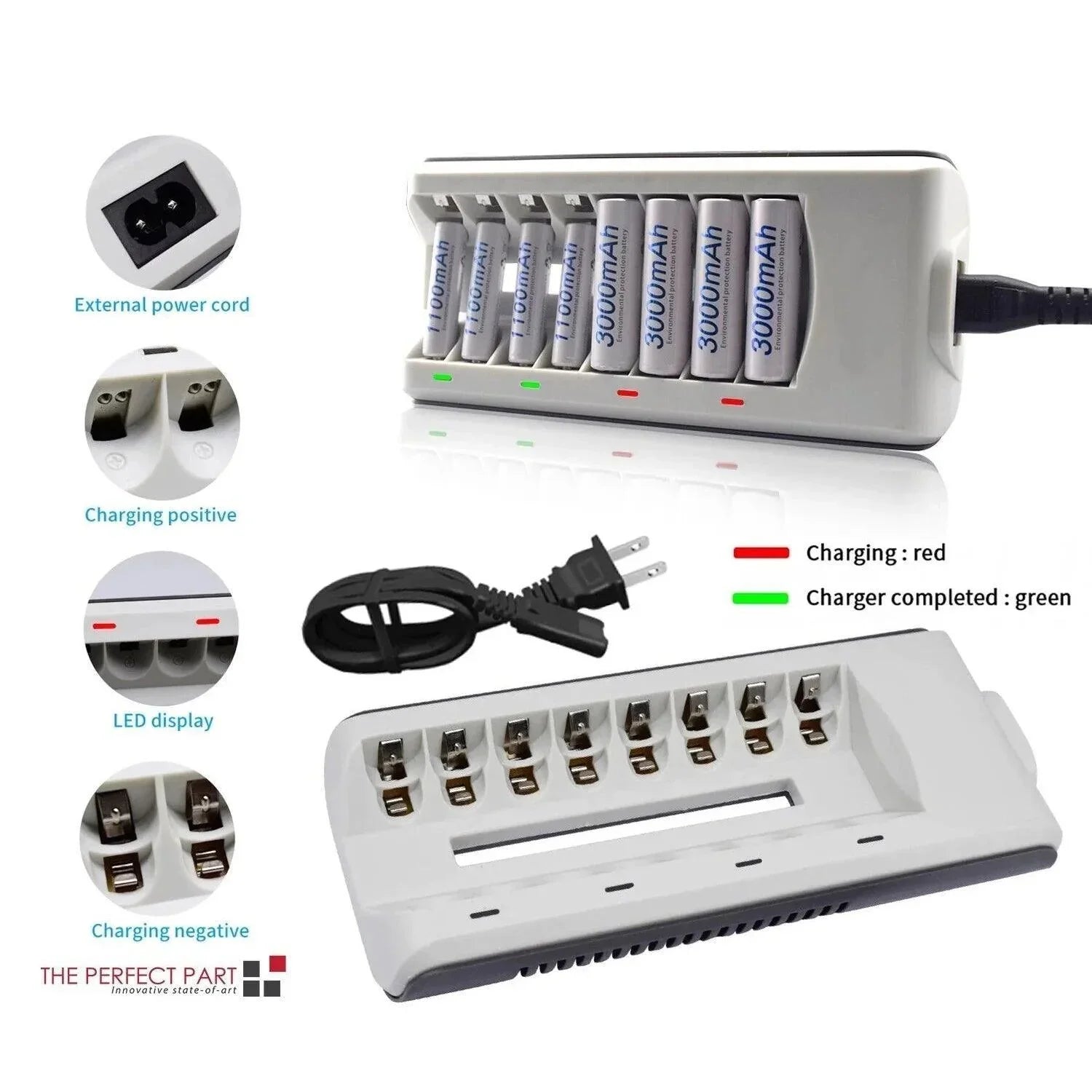 8 Slot Battery Charger For Ni-MH Ni-CD AA AAA Rechargeable Batteries Fast Charge - Jewelry Store by Erik Rayo