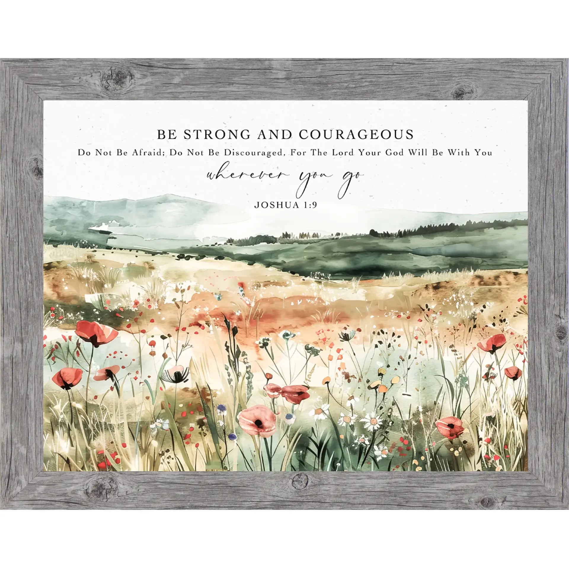 Be Strong And Courageous Biblical Christian Floral Art Sign