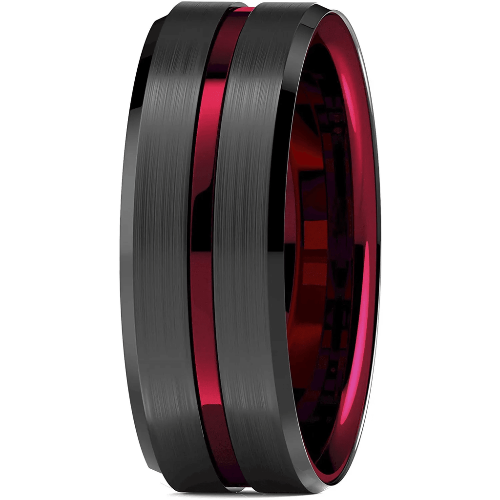 Men's Tungsten Carbide Wedding Band - Black and Red Line Ring for Men - Wedding Rings for Women and Men - Jewelry Store by Erik Rayo