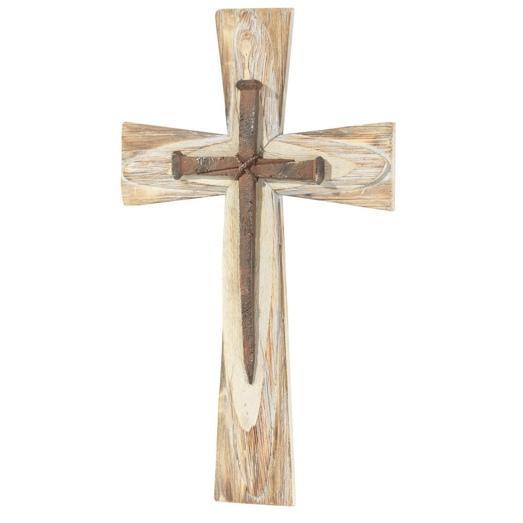 Wood Wall Cross With Nails Resin 19.5in
