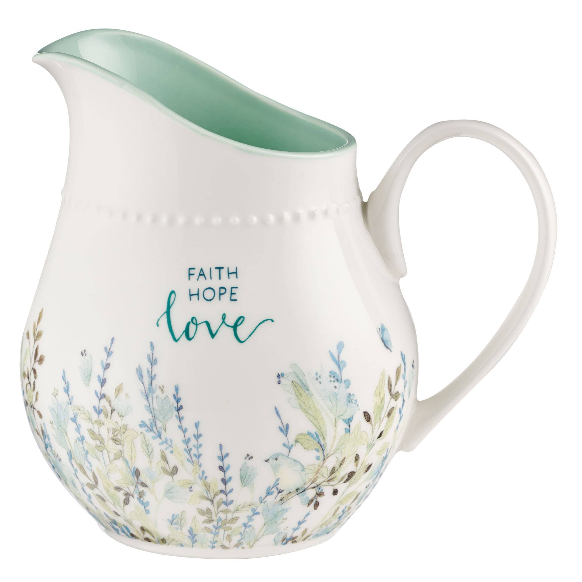 Pitcher Teal Faith Hope Love Floral