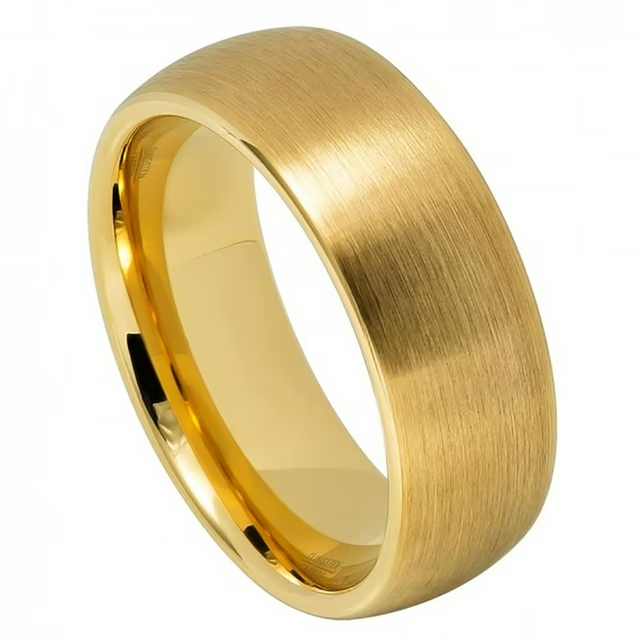 Tungsten Carbide Wedding Band Rings - Gold Brushed Domed Wedding Rings for Men and Women
