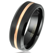 Load image into Gallery viewer, Black and Rose Gold Wedding Band Ring - Tungsten Engagement Band for Men &amp; Women 8mm
