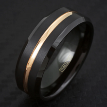 Load image into Gallery viewer, Black and Rose Gold Wedding Band Ring - Tungsten Engagement Band for Men &amp; Women 8mm
