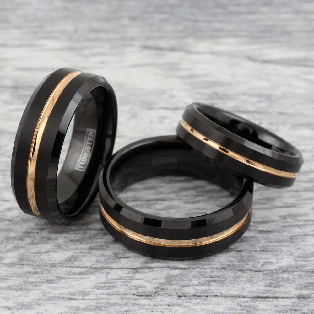 Black and Rose Gold Wedding Band Ring - Tungsten Engagement Band for Men & Women 6mm - Jewelry Store by Erik Rayo