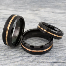 Load image into Gallery viewer, Black and Rose Gold Wedding Band Ring - Tungsten Engagement Band for Men &amp; Women 8mm
