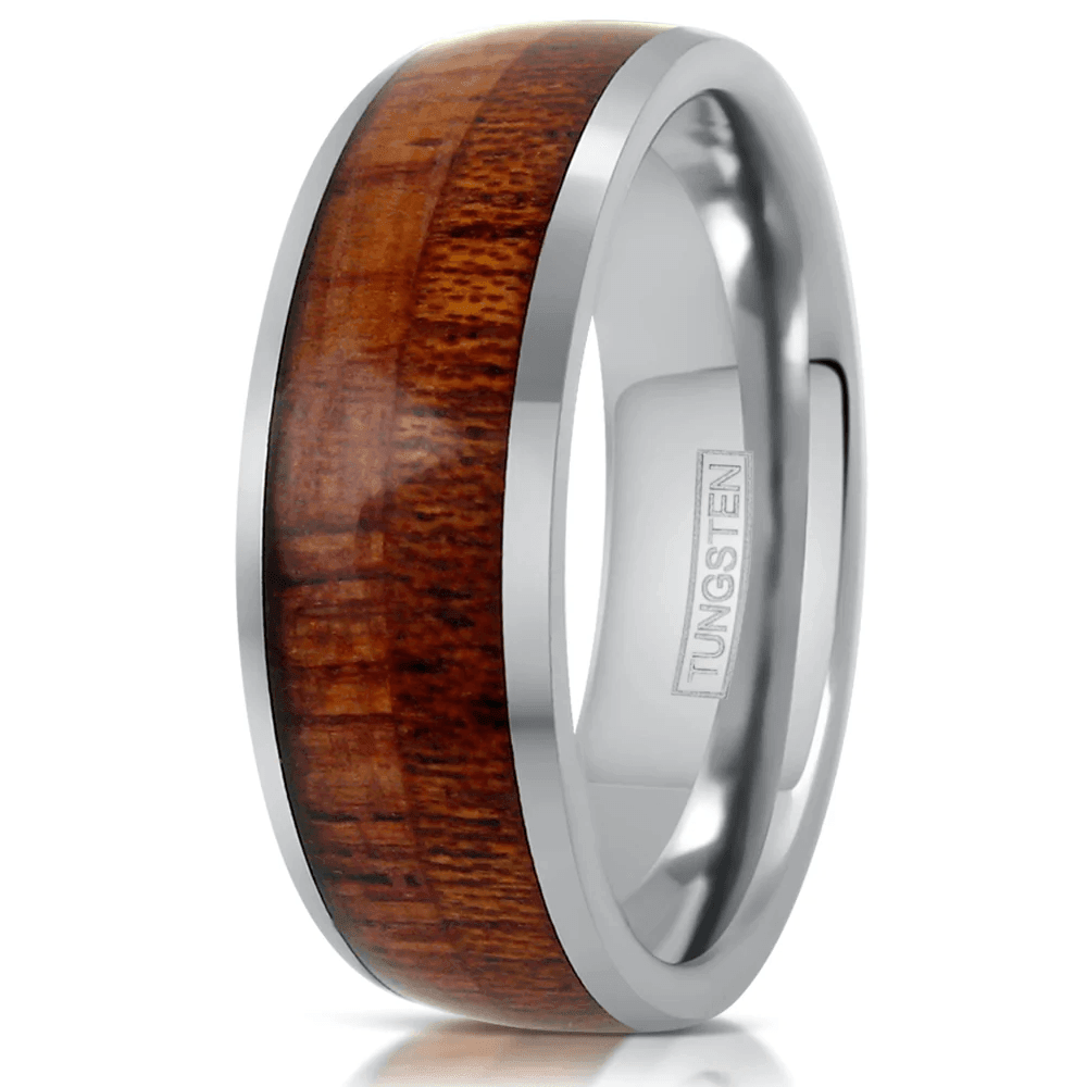 Koa Wood Tungsten Wedding Bands for Men and Women Natural Wood Inlay 6mm - Jewelry Store by Erik Rayo