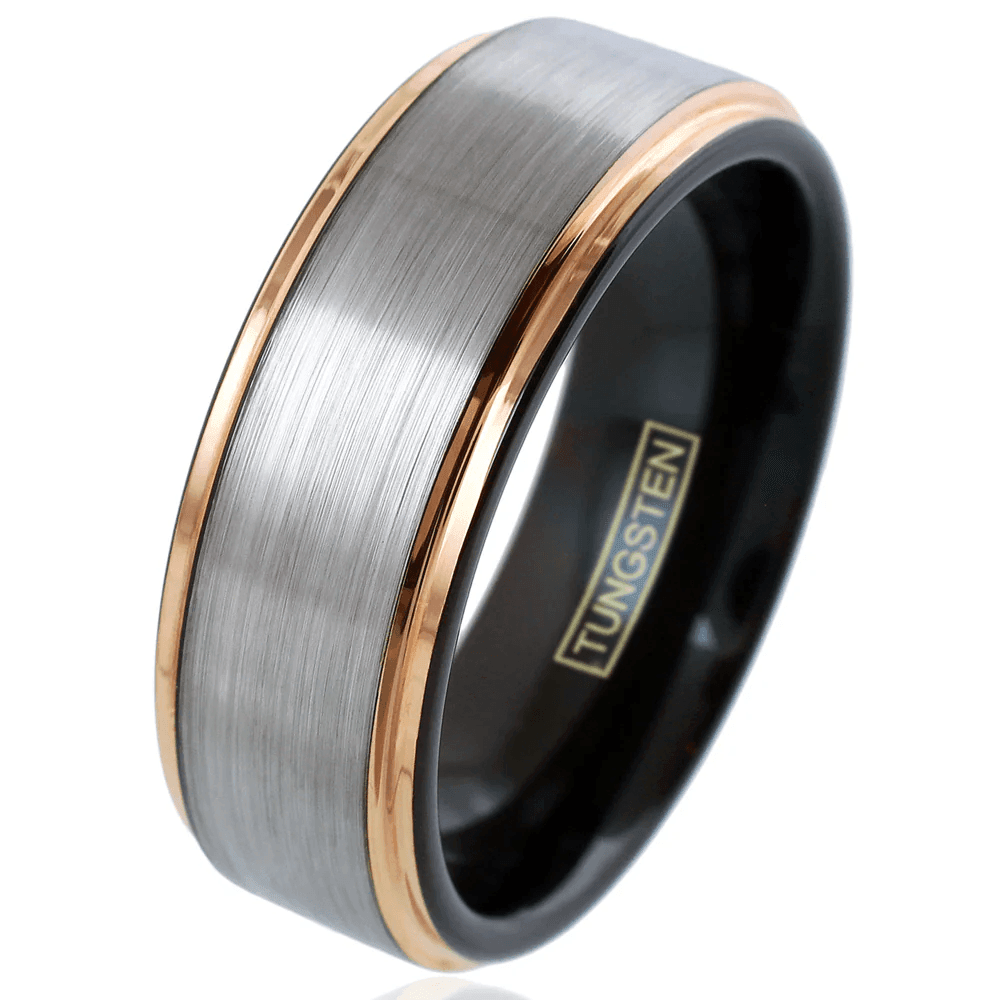 Silver and Rose Gold Wedding Band Ring - Tungsten Engagement Band for Men & Women 6mm - Jewelry Store by Erik Rayo