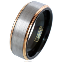 Load image into Gallery viewer, Silver and Rose Gold Wedding Band Ring - Tungsten Engagement Band for Men &amp; Women 8mm
