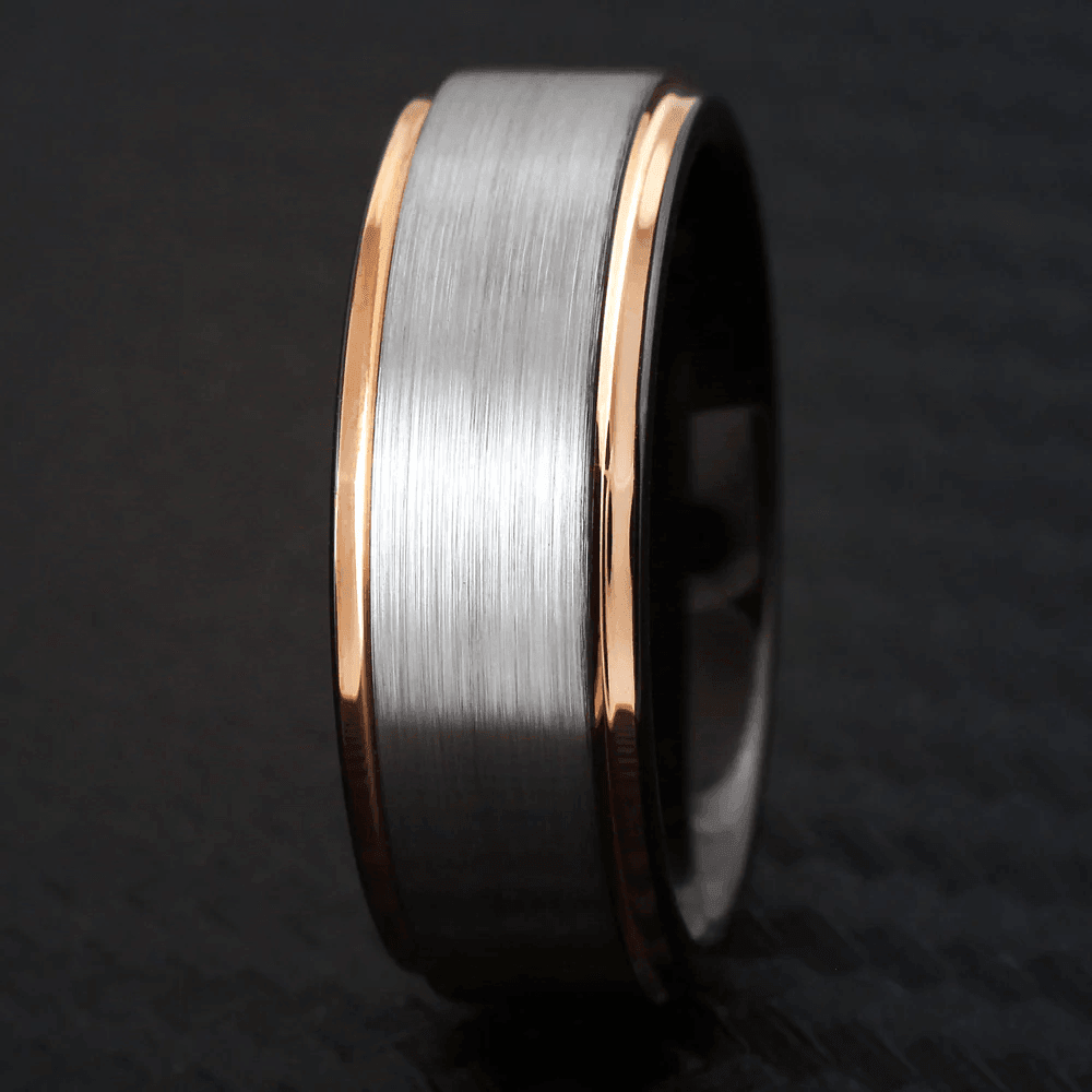 Silver and Rose Gold Wedding Band Ring - Tungsten Engagement Band for Men & Women 6mm - Jewelry Store by Erik Rayo