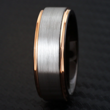 Load image into Gallery viewer, Silver and Rose Gold Wedding Band Ring - Tungsten Engagement Band for Men &amp; Women 8mm
